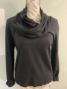 Lafayette 148 New York Classic Black Cowl Neck Sweater 100% Merino Wool Large